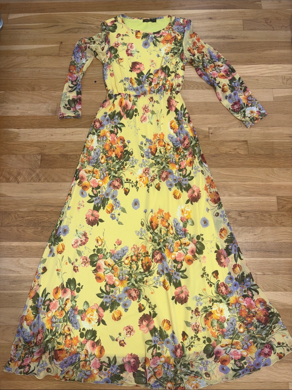 Yellow Floral Long Sleeve Maxi Dress